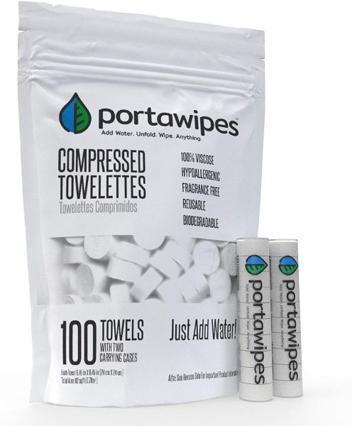 Portawipes Compressed Toilet Paper Tablet Coin Tissues - 100 Pack with 2 Carrying Cases ~ IN STOCK - Free Shipping