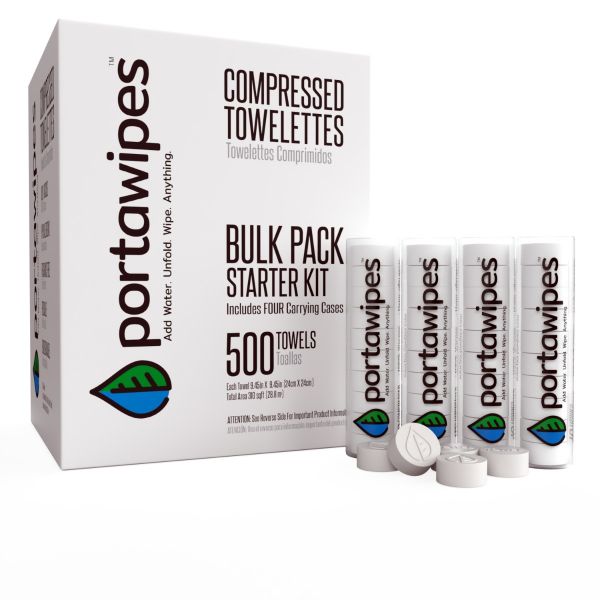 Portawipes Compressed Toilet Paper Tablet Coin Tissues - Biodegradable - 500 Bulk Starter Pack with 4 Carrying Cases ~ IN STOCK - Free Shipping